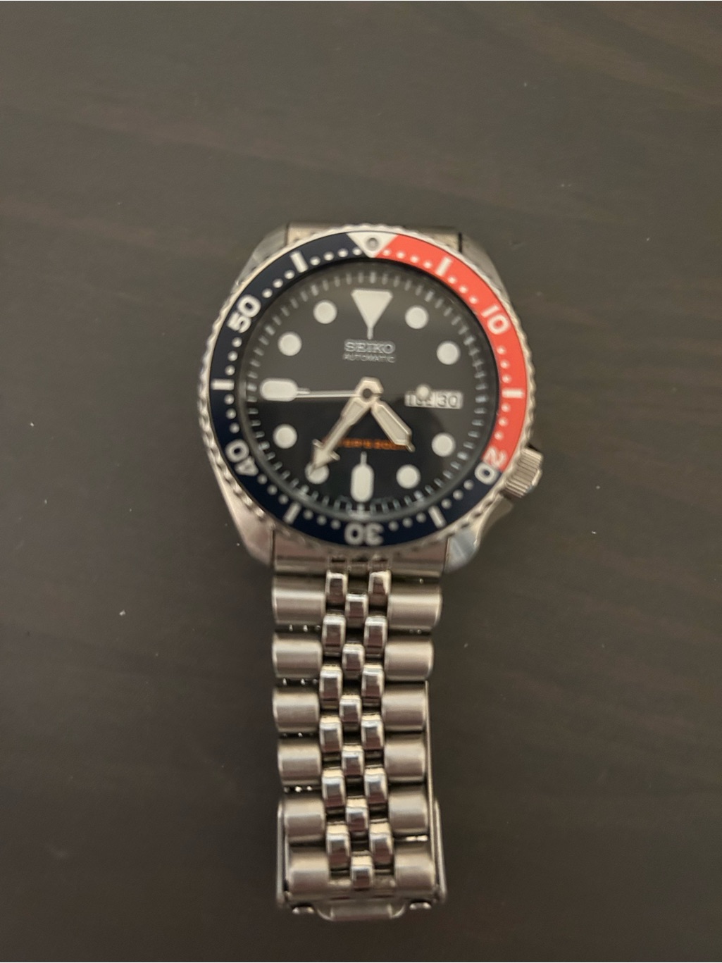 Seiko Stainless Steel Diver Watch With Blue And Red Bezel